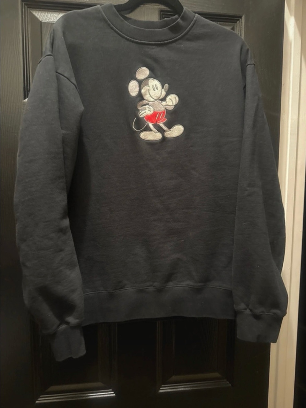 Disney Black Crewneck Sweatshirt with Embroidered Mickey